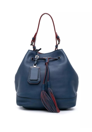 Prada Pre-Owned 2013-2025 Soft Calf Tassel Convertible Drawstring Bucket Bag satchel - Blue