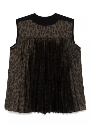 sacai leopard-print cotton top - Brown