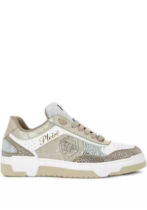 Philipp Plein crystal-embellished crocodile-effect sneakers - Neutrals