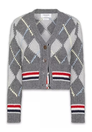 Thom Browne argyle-intarsia merino-wool cardigan - Grey