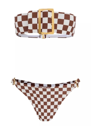 Amir Slama check-print belted bikini set - White