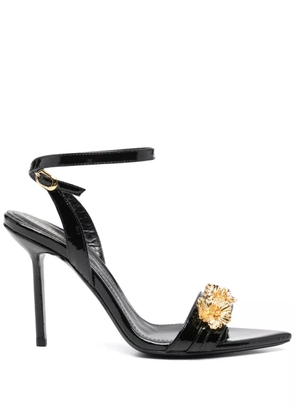 GINISSIMA x Moogu 100mm floral-appliqué heeled sandals - Black