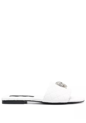 Philipp Plein crystal-skull matelassé slides - White