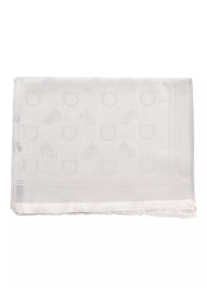 Ferragamo Gancini-pattern fringed scarf - Grey