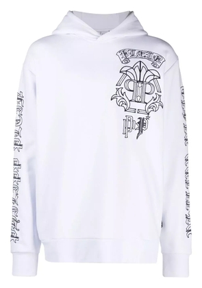 Philipp Plein skull-print logo-embroidered hoodie - White