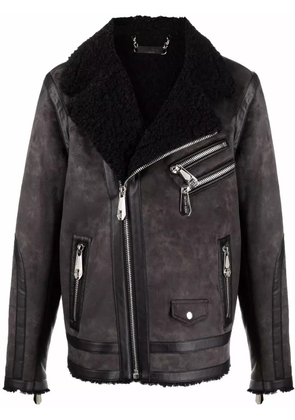 Philipp Plein Iconic Plein suede biker jacket - Black