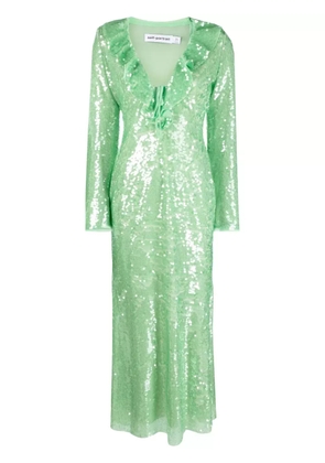 Self-Portrait sequin-embellished V-neck midi dress - Green