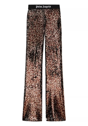 Palm Angels logo-tape sequin flared trousers - Brown