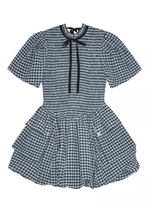 GANNI checked seersucker mini dress - Blue