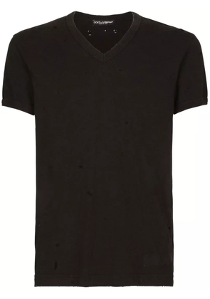 Dolce & Gabbana logo-patch V-neck T-shirt - Black