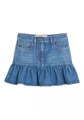 Valentino Garavani ruffled denim mini skirt - Blue