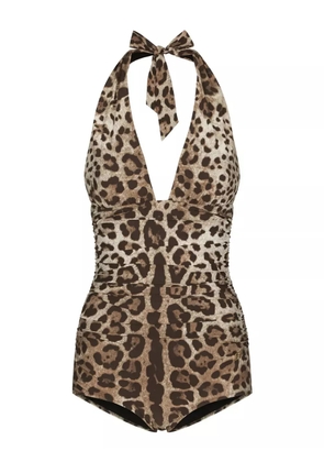 Dolce & Gabbana leopard-print swimsuit - Brown