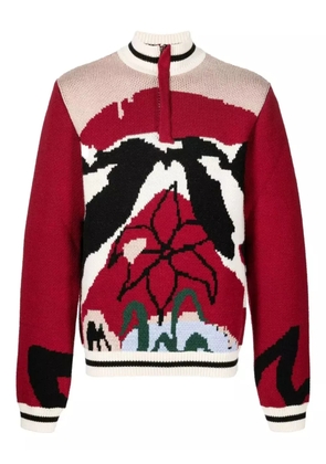 Bethany Williams abstract-floral half-zip sweater - Red
