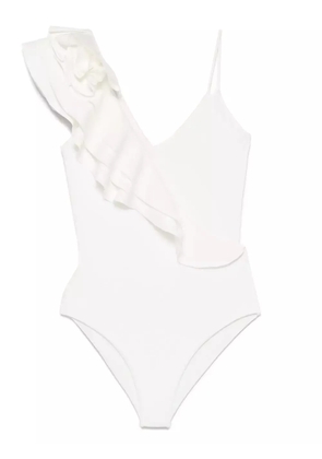 Maygel Coronel ruffled asymmetric swimsuit - White