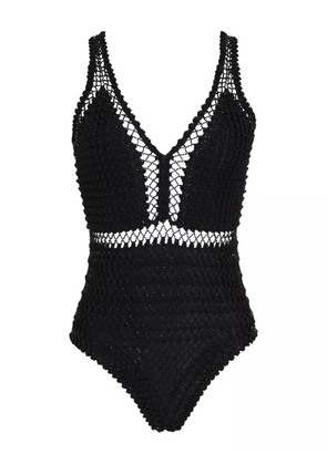 Amir Slama crochet V-neck swimsuit - Black