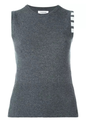Thom Browne Sleeveless crew neck Shell Top With 4-Bar Stripe In Medium Grey Cashmere