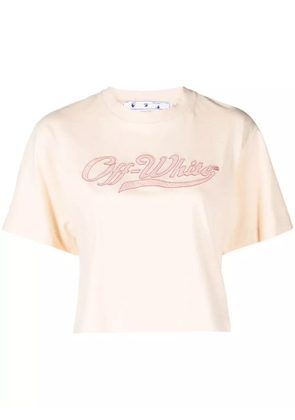 Off-White logo-embroidered cropped T-shirt - Neutrals