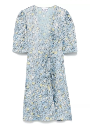 GANNI floral-print crinkled mini dress - Blue