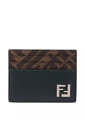FENDI logo-plaque leather cardholder - Green