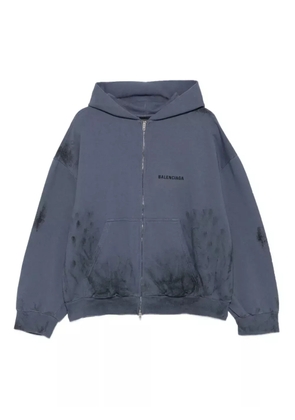 Balenciaga logo-print zip-up hoodie - Blue