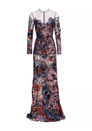 Elie Saab floral-embroidered sequin maxi dress - Blue