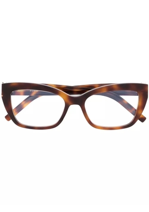 Saint Laurent Eyewear logo-engraved tortoise cat-eye glasses - Brown