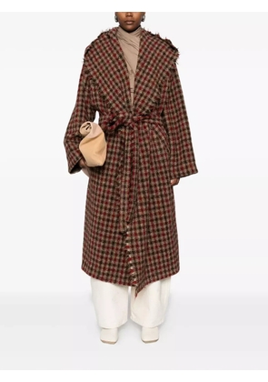 Uma Wang frayed-trim check-print coat - Red
