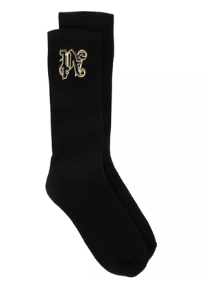 Palm Angels logo-embroidered ribbed socks - Black