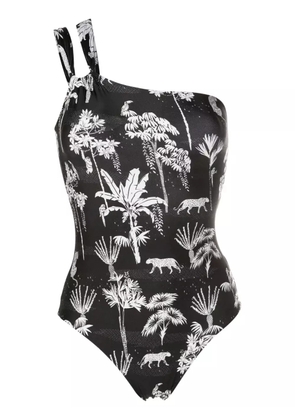 Lygia & Nanny Miusha graphic-print one-shoulder one-piece - Black