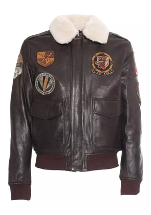 Schott patch-detailed leather bomber jacket - Brown