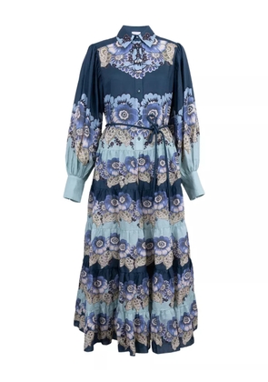 ALEMAIS Madalena floral tiered midi shirt dress - Blue