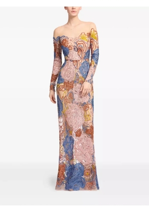 Elie Saab floral-embroidered sequin maxi dress - Blue