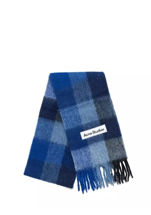 Acne Studios check-pattern fringed scarf - Blue
