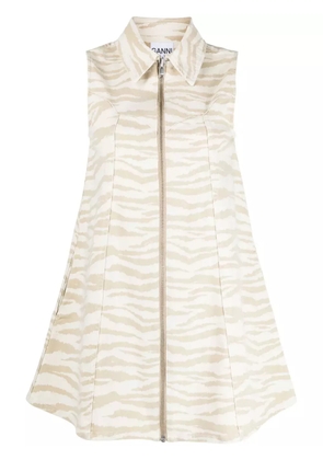 GANNI zebra-print denim minidress - Neutrals