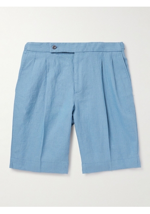 Slowear - Straight-Leg Pleated Linen Bermuda Shorts - Men - Blue - IT 44