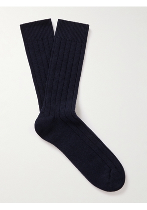 William Lockie - Ribbed Stretch Cashmere-Blend Socks - Men - Blue - S