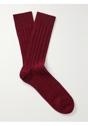William Lockie - Ribbed Stretch Cashmere-Blend Socks - Men - Burgundy - S