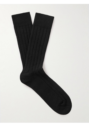 William Lockie - Ribbed Stretch Cashmere-Blend Socks - Men - Black - S