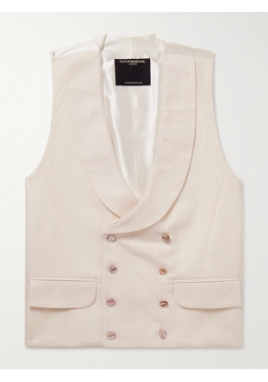 Favourbrook - Slim-Fit Shawl-Collar Double-Breasted Herringbone Linen-Blend and Satin Waistcoat - Men - Neutrals - UK/US 36