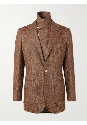 UMIT BENAN - Layered Herringbone Tweed Suit Jacket - Men - Brown - IT 46
