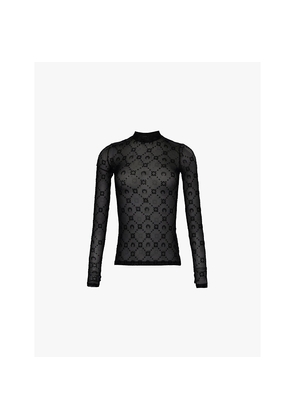Womens Marine Serre Moonogram-Flocked High-Neck Mesh Top
