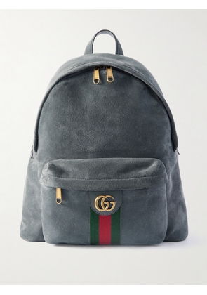 Gucci - September Logo-Appliquéd Canvas-Trimmed Suede Backpack - Men - Gray
