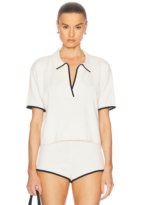 La Porte Josie Boxy Knit Polo Top in Cloud - White. Size L (also in ).