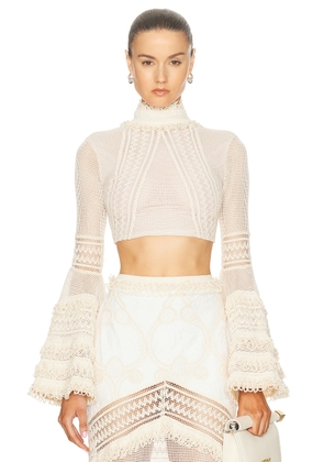 PatBO Woven Bell Sleeve Cropped Top in Wheat - Cream. Size 2 (also in ).