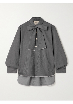 Thank You Have A Good Day - Tie-detailed Striped Cotton-blend Shirt - Black - 1,2