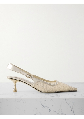 Jimmy Choo - Amel 50 Mirrored Leather-trimmed Crystal-embellished Mesh Slingback Pumps - Gold - IT36,IT36.5,IT37,IT37.5,IT38,IT38.5,IT39,IT39.5,IT40,IT40.5,IT41,IT41.5,IT42