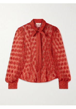 Ulla Johnson - Soraya Tie-neck Fil Coupé Mesh Blouse - Red - US0,US2,US4,US6,US8,US10,US12