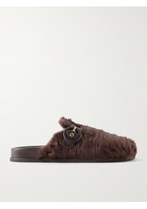 Aquazzura - Cuddle Buckled Leather-trimmed Shearling Mules - Brown - IT36,IT36.5,IT37,IT37.5,IT38,IT38.5,IT39,IT39.5,IT40,IT40.5,IT41,IT41.5,IT42