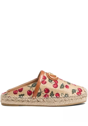 Valentino Garavani 25mm VLogo Signature Cherryfic-print mules - Neutrals