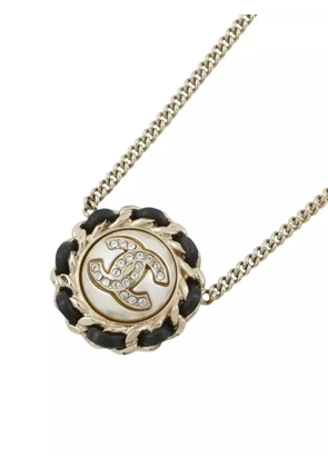 CHANEL Pre-Owned 2021 Gold Plated Faux Pearl CC Rhinestone Pendant Necklace costume necklace